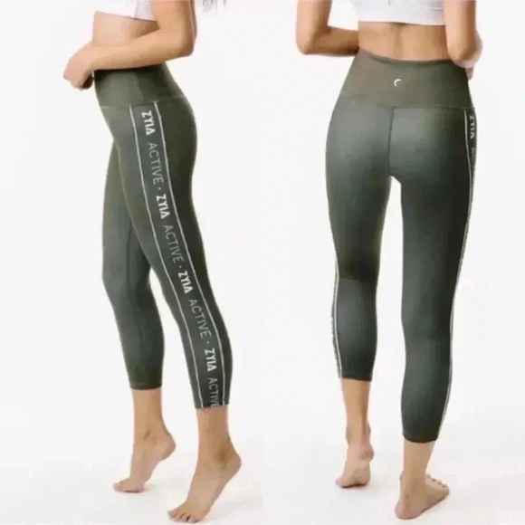 ZYIA Pants - ZYIA Olive Logo Stripe Light n Tight Hi Rise Capri size 2